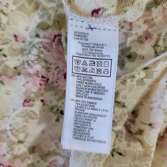 Forever 21 XXI Lace Racerback Tank Cream With Pink Floral Print Y2K Size Small - Picture 6 of 8